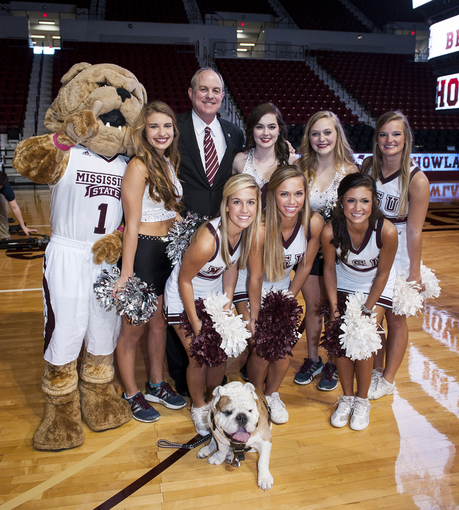 Ben and "Bully" pose with the MSU cheerleaders.
