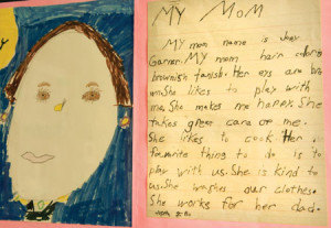 —the "portraits" of their mom that sons John and Joseph created as first graders.