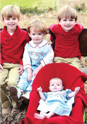 The grandchildren who were a large part of Beth’s prayer and determination to beat this challenge. (Back L to R) Max, Hall, Parker, (Front) Baby girl Ella Rives.