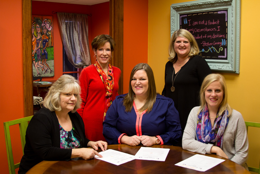 (Seated L to R) Gwin Wyatt, Ashley Hegwood, Kelsey Griffin, (Standing L to R) Cindy Yelverton, Owner/Manager; Carey Yelverton, (Not pictured) Jacqui Lear, Vicki Hightower