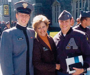 Luke, Nancy, and Hunter enjoy the fall weather during a Parents’ Weekend at West Point in 2002.