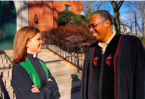 Reverend Claire Dobbs of Oxford UMC and Reverend Chris Diggs of Burns UMC swapped pulpits for a Reconciliation Sunday in 2014. Oxford UMC and Burns UMC are sister churches who work together often.