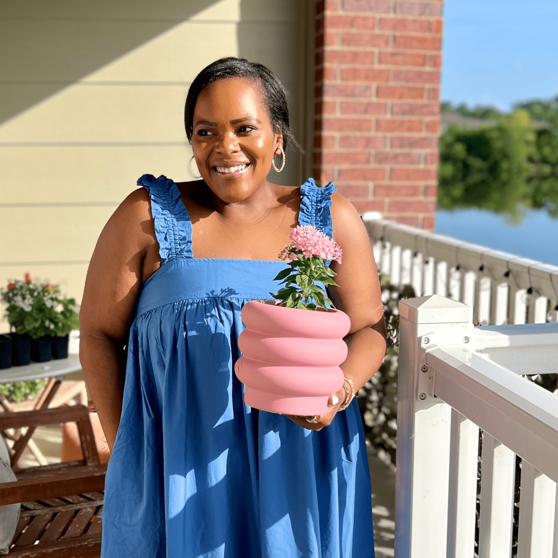Nicole Brown on patio
