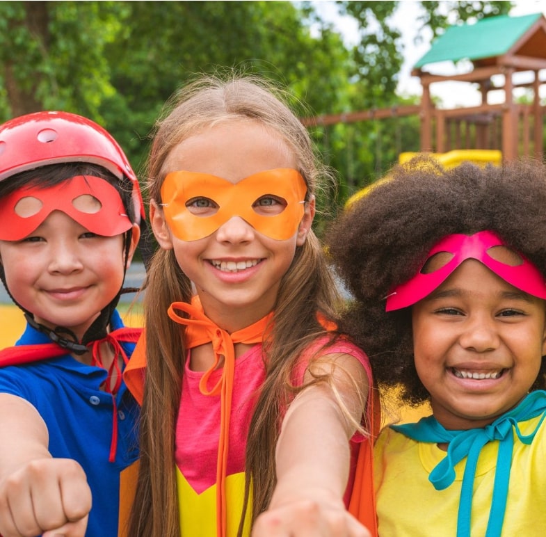 Kids dressed as superheros