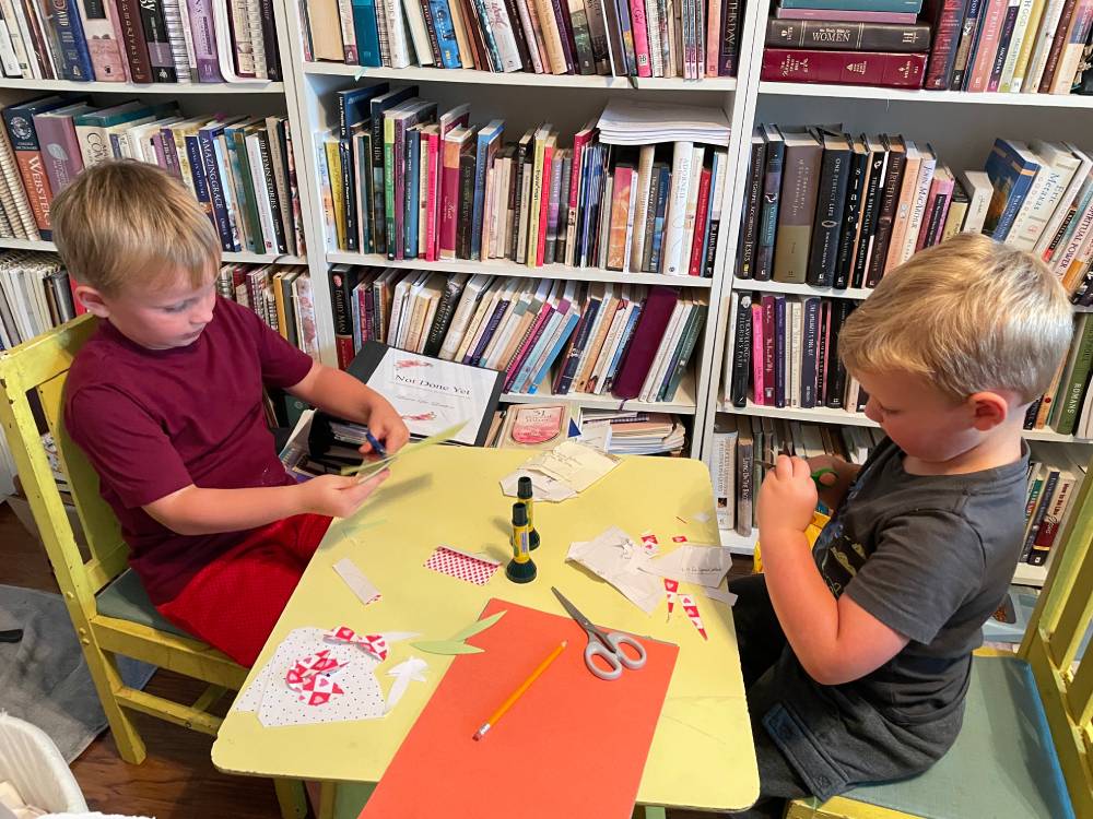 Boys making crafts